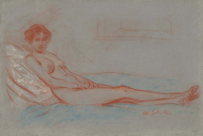 William James Glackens reprodukcija Reclining Female Nude (c. 1910), Aktas , paveikslai, reprodukcijos internetu