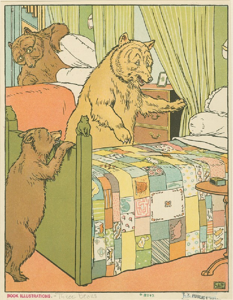 Mamma bear checks the beds (1909) reproduction of painting by Leonard Leslie Brooke. ALL GICLEE PRINTS