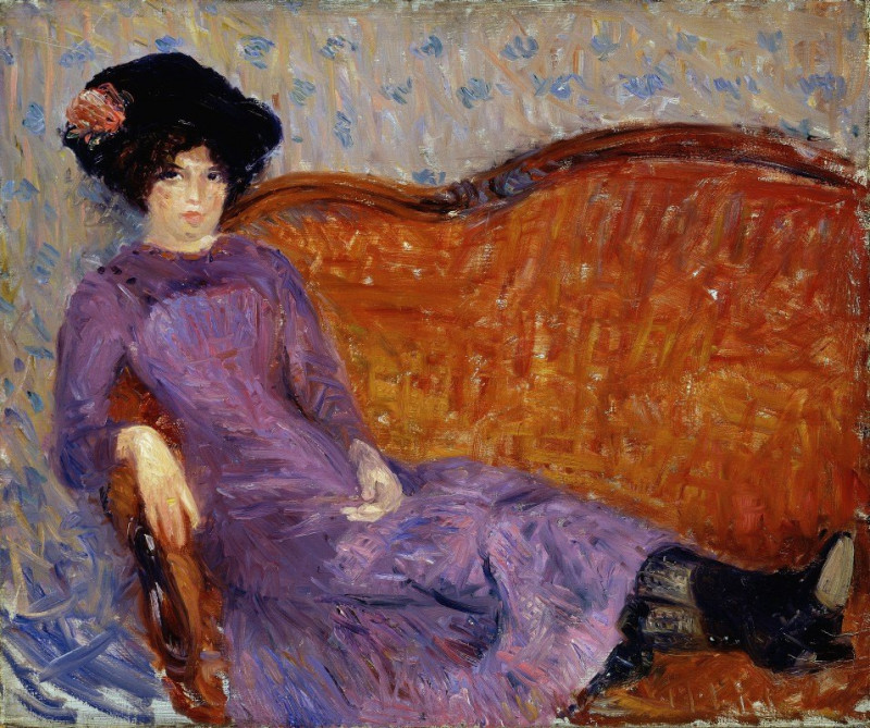 William James Glackens reprodukcija The Purple Dress (1908-1910), VISOS REPRODUKCIJOS , paveikslai, reprodukcijos internetu