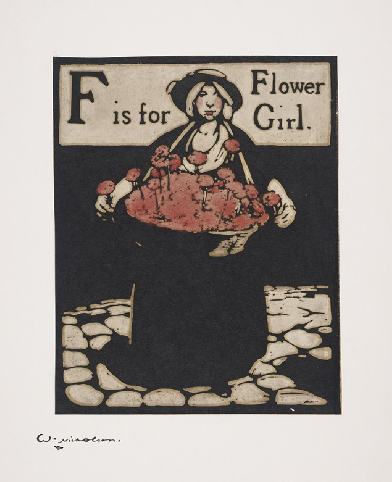 F is for Flower Girl (1898) reproduction of painting by William Nicholson. ALL GICLEE PRINTS