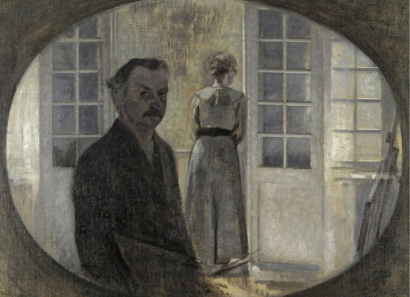 Interiør Med Kunstneren Og Hans Hustru (Double Portrait Of The Artist And His Wife, Seen Through A Mirror) reproduction of pa...