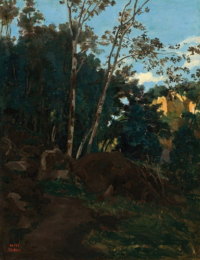 Jean-Baptiste-Camille Corot reprodukcija Bosquet d’arbres parmi les rochers à Civita Castellana, VISOS REPRODUKCIJOS , paveik...