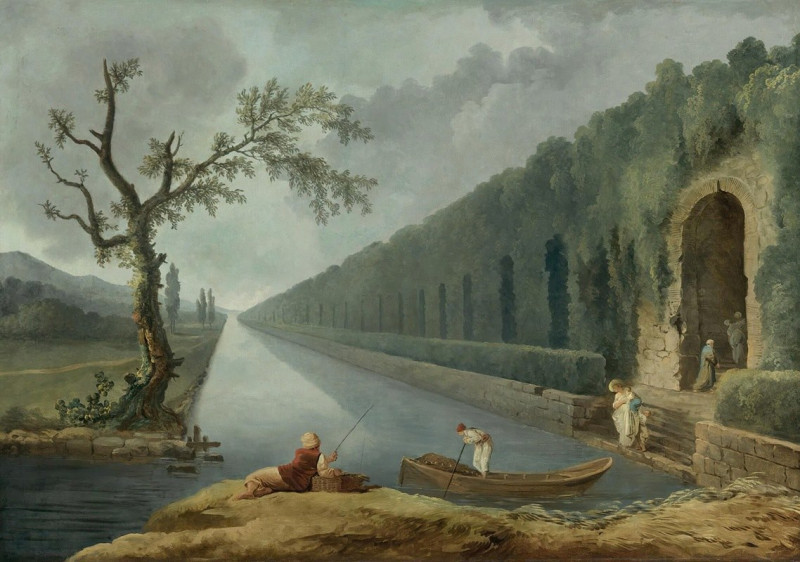 Hubert Robert reprodukcija Garden Scene With A Canal, VISOS REPRODUKCIJOS , paveikslai, reprodukcijos internetu