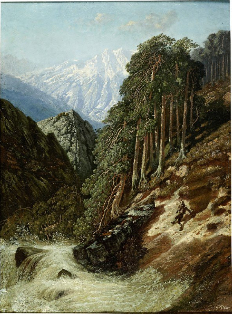 Alpine Landscape with Beck (after 1870) reproduction of painting by Gustave Doré. ALL GICLEE PRINTS