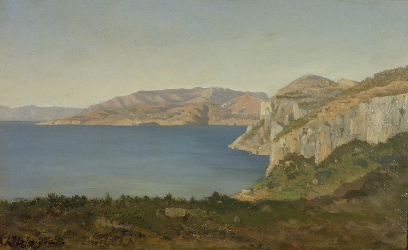 La Côte d’Azur, baie sur la Méditerranée (1890-1915) reproduction of painting by Henri-Joseph Harpignies. ALL GICLEE PRINTS