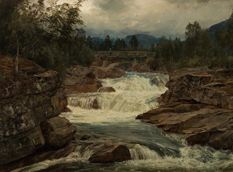 Hornindalsfossen, Nordfjord (1879) reproduction of painting by Amaldus Nielsen. ALL GICLEE PRINTS