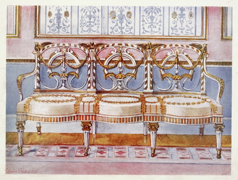 White gilt and painted settee (1910 - 1911) reproduction of painting by Edwin Foley. ALL GICLEE PRINTS