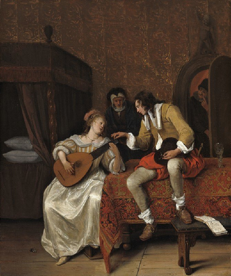 Ascagnes and Lucelle (The Music Lesson) (1667) reproduction of painting by Jan Steen. ALL GICLEE PRINTS