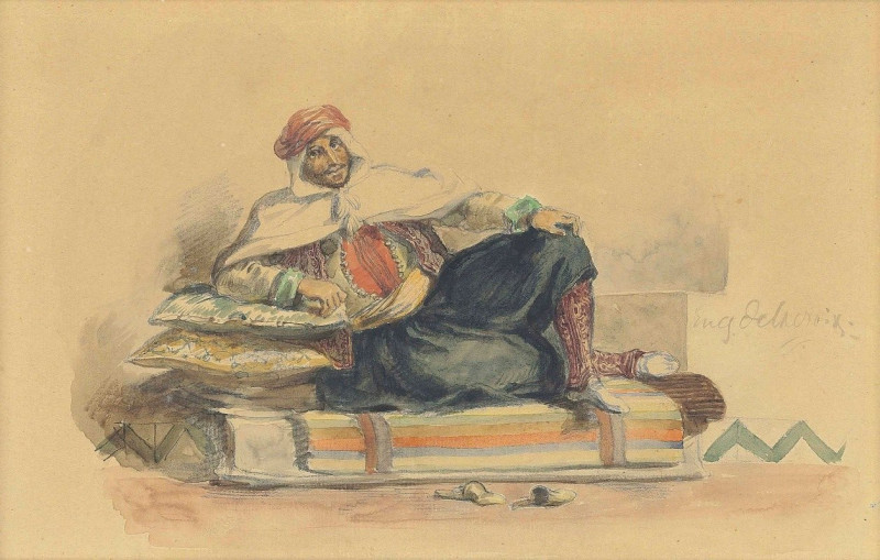 Eugène Delacroix reprodukcija A Berber seated on a low couch, VISOS REPRODUKCIJOS , paveikslai, reprodukcijos internetu