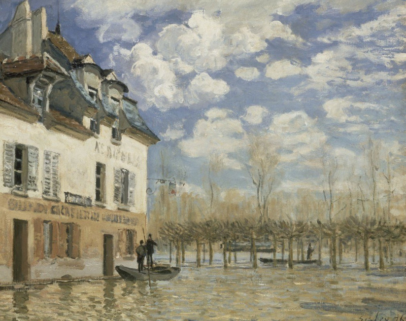 Boat in the Flood at Port Marly (1876) reproduction of painting by Alfred Sisley. ALL GICLEE PRINTS