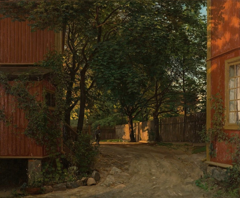 Aftenavisen kommer, Majorstuveien 8 (1900) reproduction of painting by Amaldus Nielsen. ALL GICLEE PRINTS