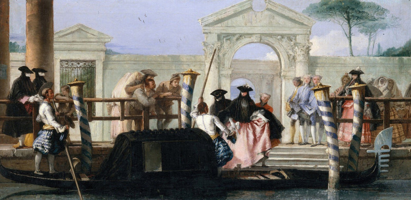 The Departure of the Gondola (mid-1760s) reproduction of painting by Giovanni Domenico Tiepolo. ALL GICLEE PRINTS