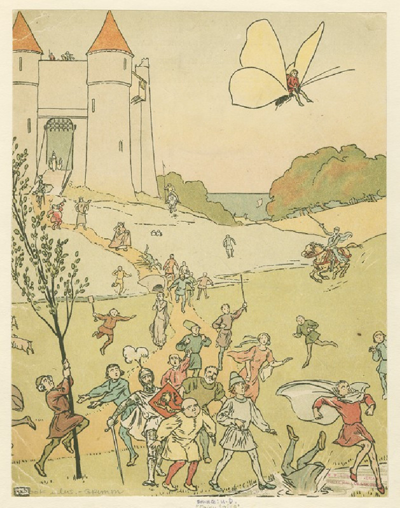 Tom Thumb hitches a ride on a butterfly (1922) reproduction of painting by Leonard Leslie Brooke. ALL GICLEE PRINTS