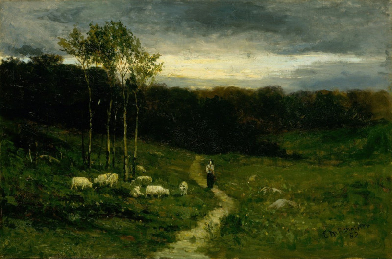 Edward Mitchell Bannister reprodukcija Woman Walking down Path (1882), VISOS REPRODUKCIJOS , paveikslai, reprodukcijos internetu