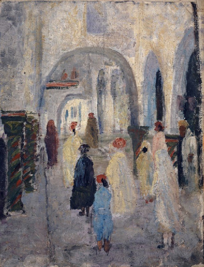 Arcaded Street in a North African Town reproduction of painting by Ernst Schiess. ALL GICLEE PRINTS