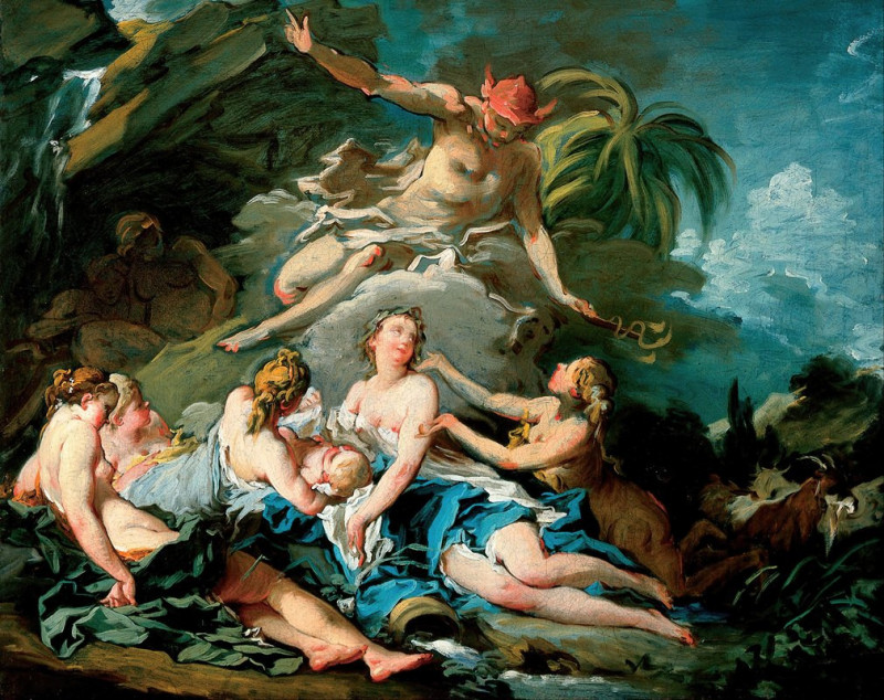 Mercury Entrusting the Infant Bacchus to the Nymphs of Nysa (1734) reproduction of painting by Francois Boucher. ALL GICLEE P...