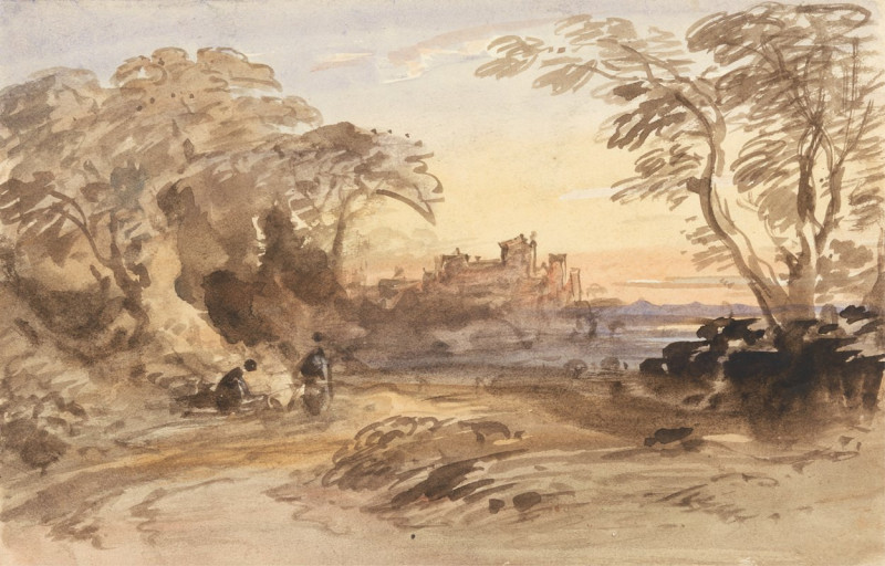 Landscape with Figures and Distant Castle (1804) reproduction of painting by John Varley. ALL GICLEE PRINTS