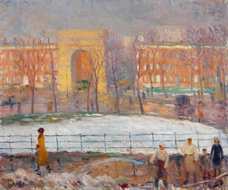 Street Cleaners, Washington Square (c. 1910) reproduction of painting by William James Glackens. ALL GICLEE PRINTS