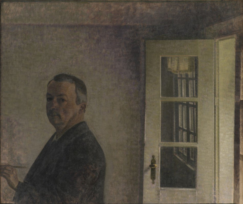 Self-Portrait. The Cottage Spurveskjul at Sorgenfri, North of Copenhagen (1911) reproduction of painting by Vilhelm Hammershø...