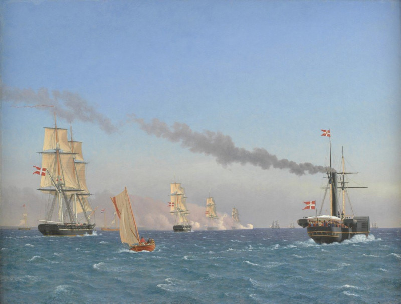 Christian VIII Aboard his Steamship ‘Ægir’ Watching the Manoeuvres of a Squadron near Copenhagen (1844) reproduction of paint...