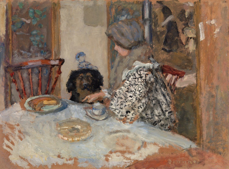 Woman and Dog at Table (1908) reproduction of painting by Pierre Bonnard. ALL GICLEE PRINTS