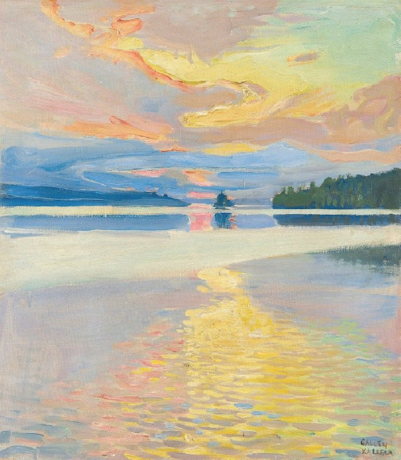 Sunset Over Lake Ruovesi reproduction of painting by Akseli Gallen-Kallela. ALL GICLEE PRINTS