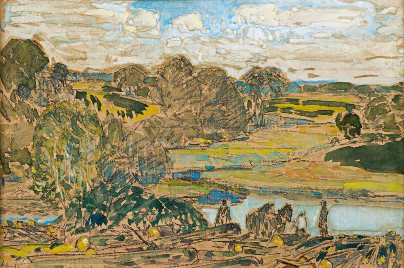 Extensive Landscape With River (1917) reproduction of painting by Childe Hassam. ALL GICLEE PRINTS