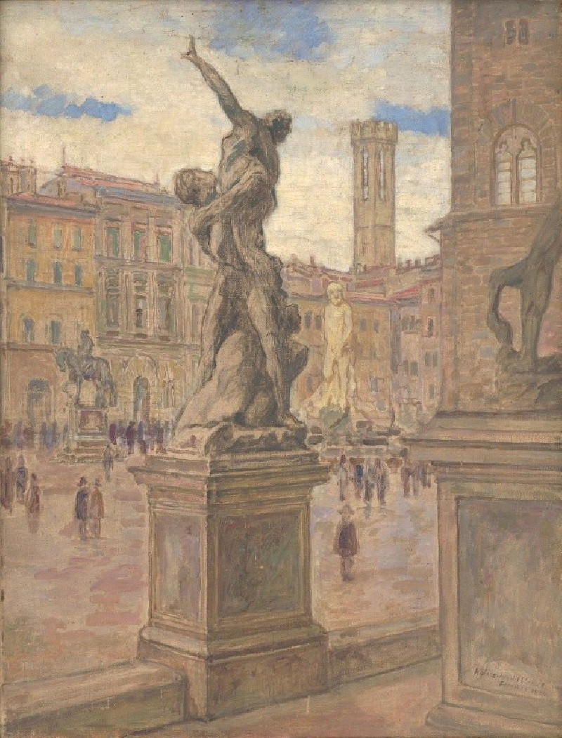 Square in Italy – Florence (1934) reproduction of painting by Elemír Halász-Hradil. ALL GICLEE PRINTS