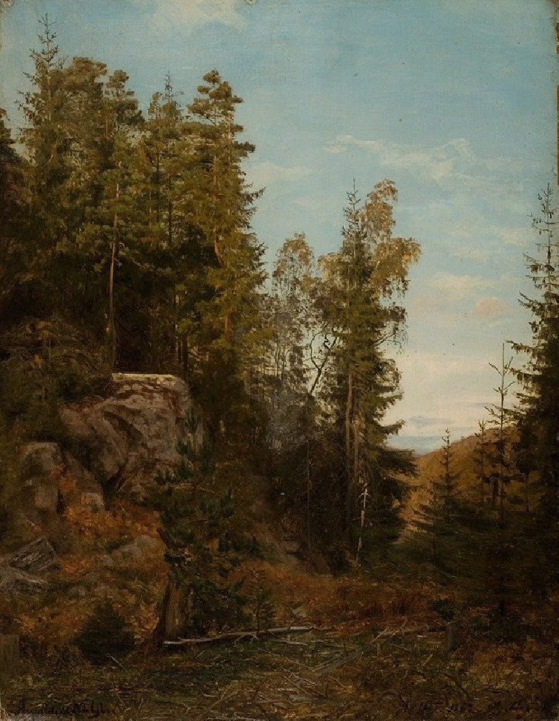 Skoginteriør. Bjelland, Mandal (1862) reproduction of painting by Amaldus Nielsen. ALL GICLEE PRINTS