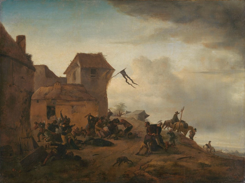 Peasants Fighting near a Village (c. 1646) reproduction of painting by Philips Wouwerman. ALL GICLEE PRINTS