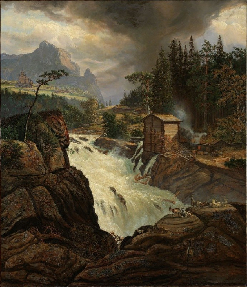 The upper Falls of the Labrofoss (1855-1856) reproduction of painting by Johan Christian Dahl. ALL GICLEE PRINTS