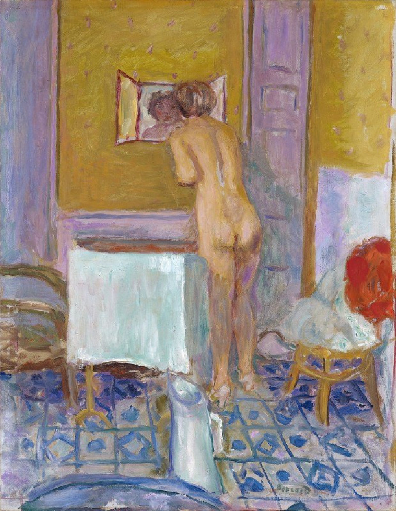 Nude With Red Cloth (Nude At Her Toilet) (1915) reproduction of painting by Pierre Bonnard. Nude