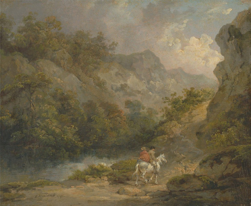 Rocky Landscape with Two Men on a Horse reproduction of painting by George Morland. ALL GICLEE PRINTS