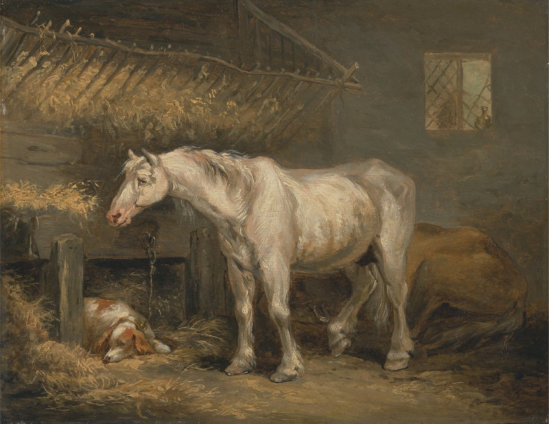 Old horses with a dog in a stable (ca. 1791) reproduction of painting by George Morland. ALL GICLEE PRINTS