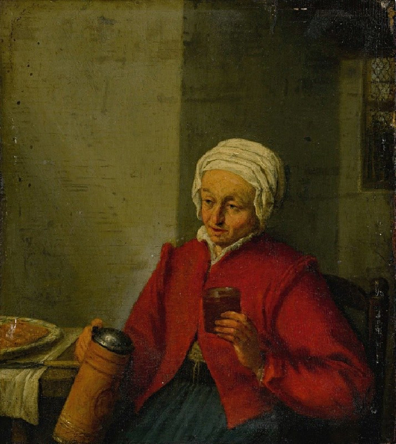 A woman holding a jug and a cup reproduction of painting by Adriaen van Ostade. ALL GICLEE PRINTS