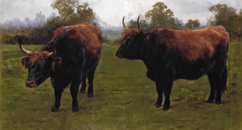 Rosa Bonheur reprodukcija Two Bulls Grazing, VISOS REPRODUKCIJOS , paveikslai, reprodukcijos internetu