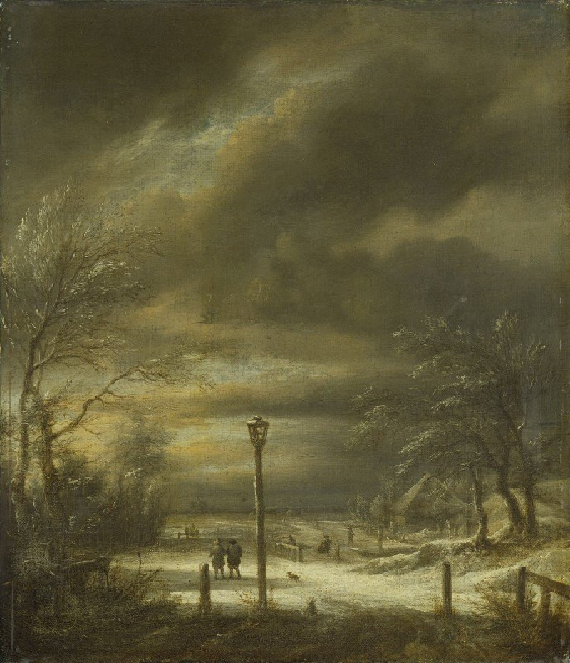 Winter Landscape near Haarlem with a Lamppost (ca. 1670 – 1680) reproduction of painting by Jacob van Ruisdael. ALL GICLEE PR...