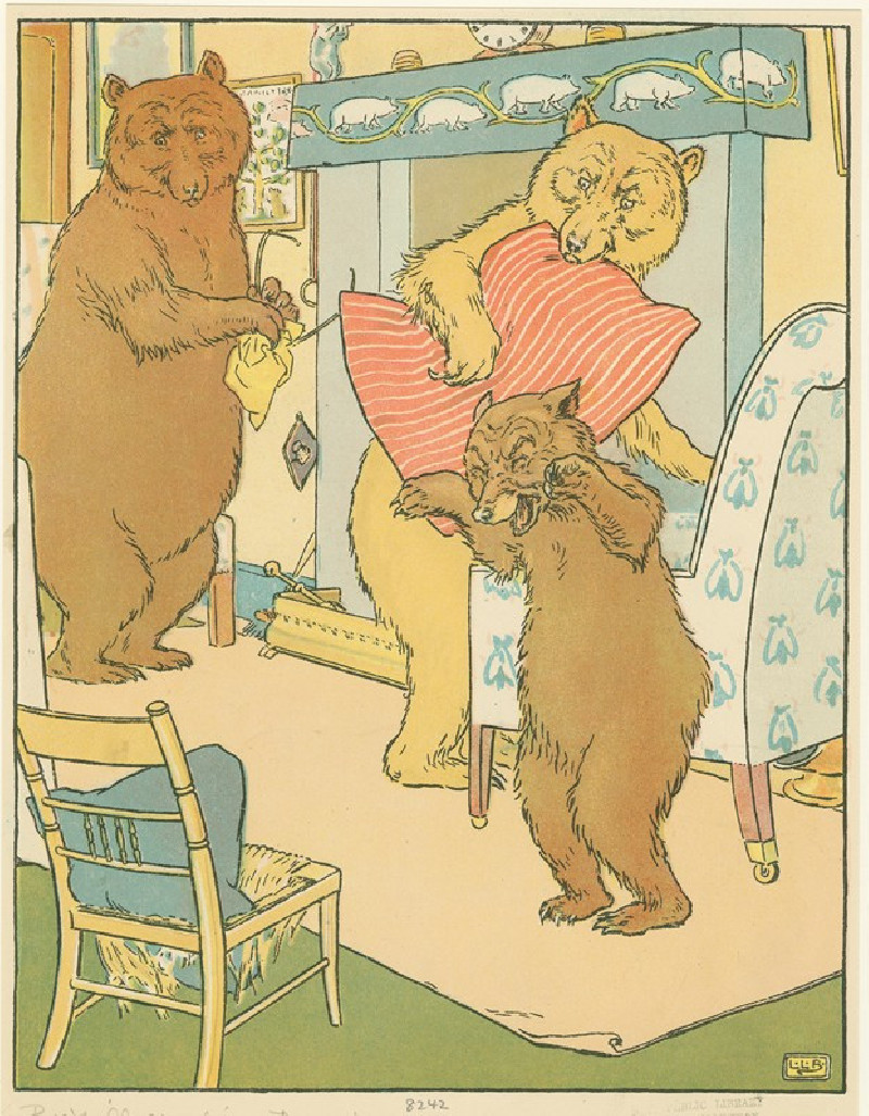 Baby bear sees his broken chair (1909) reproduction of painting by Leonard Leslie Brooke. ALL GICLEE PRINTS