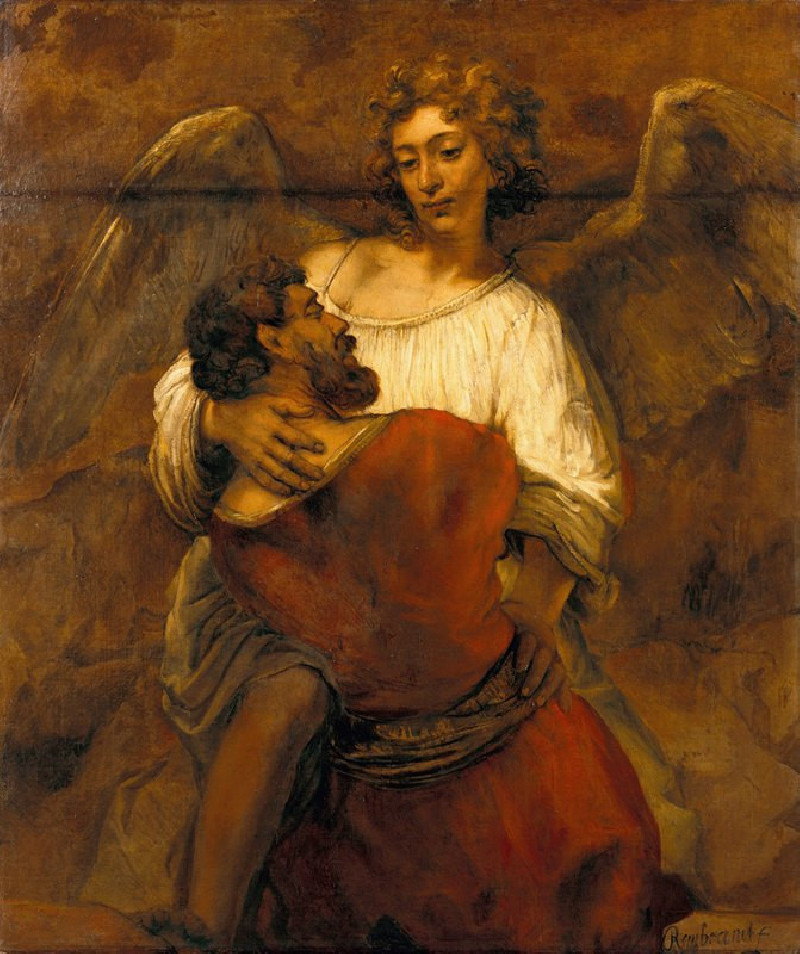 Jacob Wrestling with the Angel (circa 1659) reproduction of painting by Rembrandt van Rijn. ALL GICLEE PRINTS