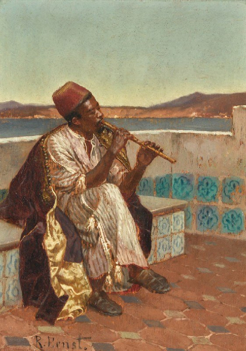 Musician On The Terrace reproduction of painting by Rudolf Ernst. ALL GICLEE PRINTS