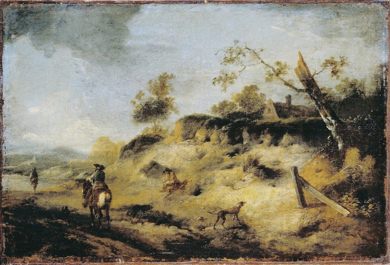 Sandbank with Travellers reproduction of painting by Philips Wouwerman. ALL GICLEE PRINTS