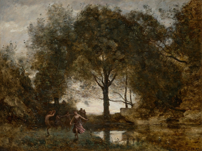 Nymphes et faunes (1870) reproduction of painting by Jean-Baptiste-Camille Corot. ALL GICLEE PRINTS