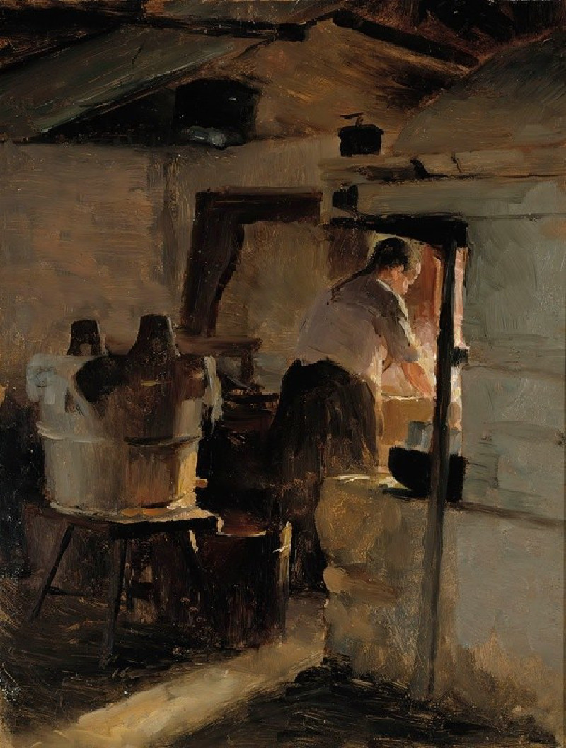 At the stove (1884) reproduction of painting by Albert Edelfelt. ALL GICLEE PRINTS