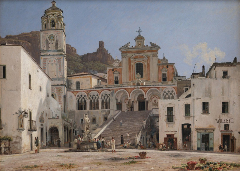 Martinus Rørbye reprodukcija View of the Square in Amalfi (1834 – 1835), VISOS REPRODUKCIJOS , paveikslai, reprodukcijos inte...