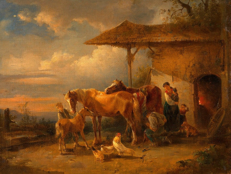 Dorfschmiede (around 1833) reproduction of painting by Friedrich August Matthias Gauermann. ALL GICLEE PRINTS