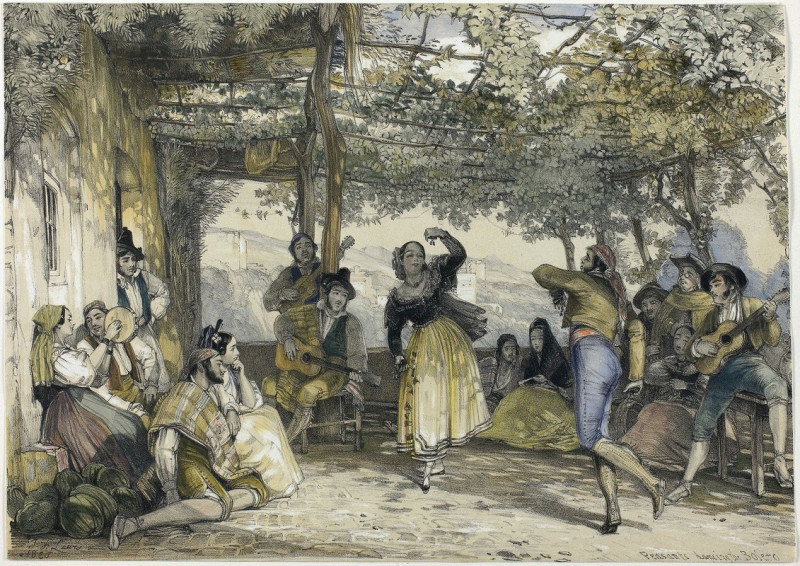 Spanish Peasants Dancing the Bolero (1836) reproduction of painting by John Frederick Lewis. ALL GICLEE PRINTS