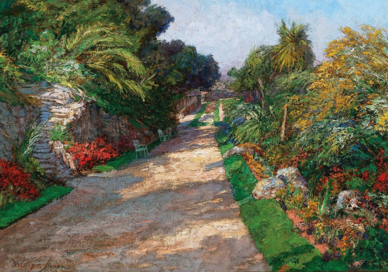 A Gardenpath of the Riviera Palace Hotels bei Monte Carlo (1906) reproduction of painting by Olga Wisinger-Florian. ALL GICLE...