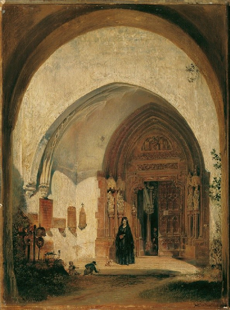 Das Portal der Stiftskirche Nonnberg in Salzburg (1848) reproduction of painting by Rudolf von Alt. ALL GICLEE PRINTS