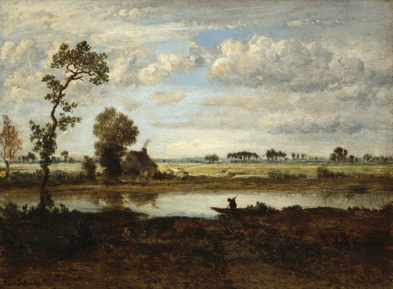 Landscape with Boatman (c. 1860) reproduction of painting by Théodore Rousseau. ALL GICLEE PRINTS