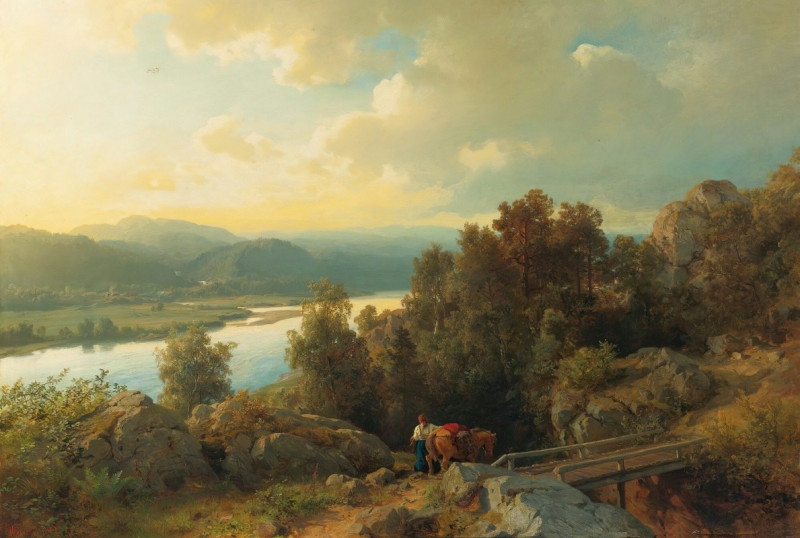 Hans Gude reprodukcija A Lakeside Landscape (1861), VISOS REPRODUKCIJOS , paveikslai, reprodukcijos internetu